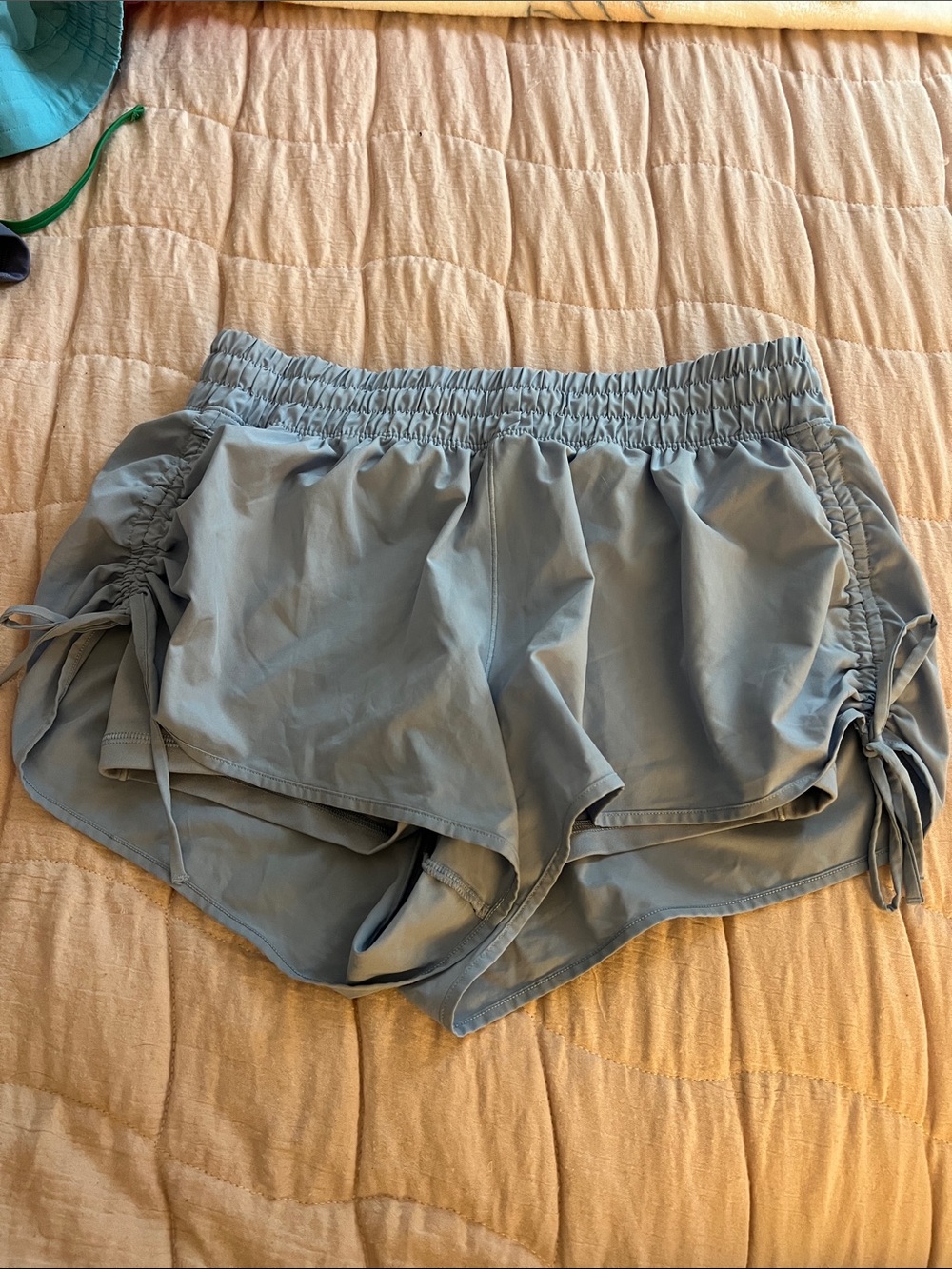 Women's Light Blue Athletic Running Shorts with Side Ruching